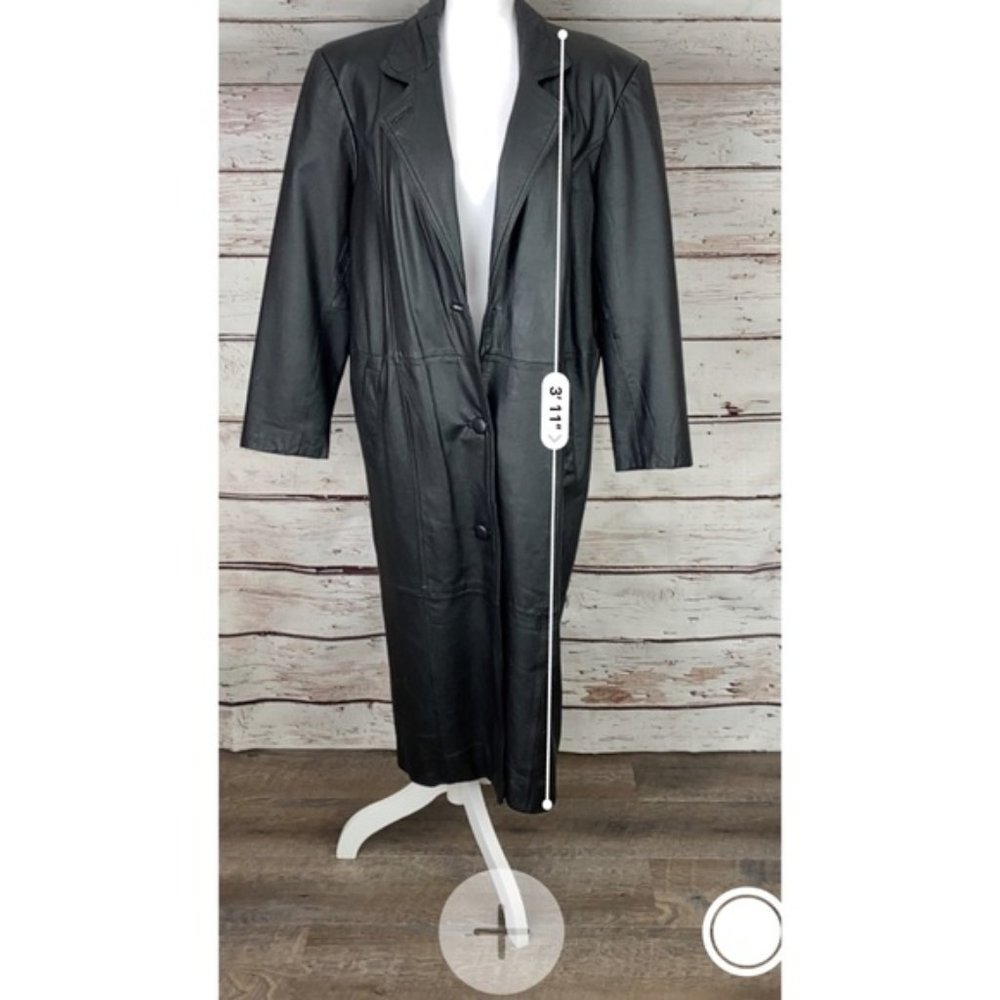 Donna Pelle Black Leather Trench Coat M